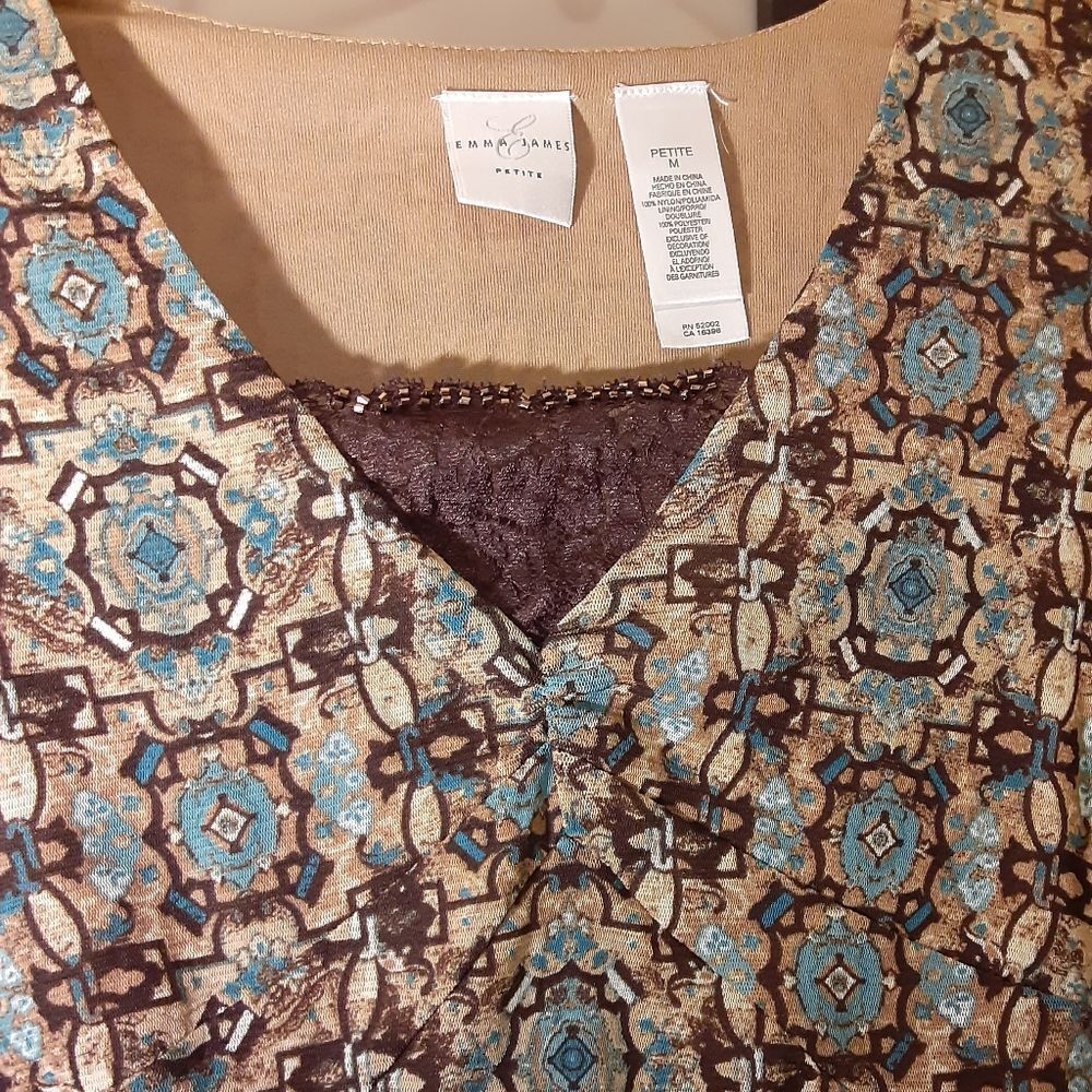Vintage 2Pc Brown and Turquoise Fully Lined Skirt Set Sz MP - Picture 11 of 14